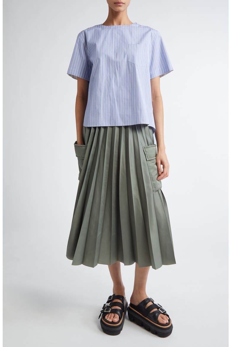 Mixed Media Poplin & Chiffon Top, Alternate, color, BLUE STRIPE 458