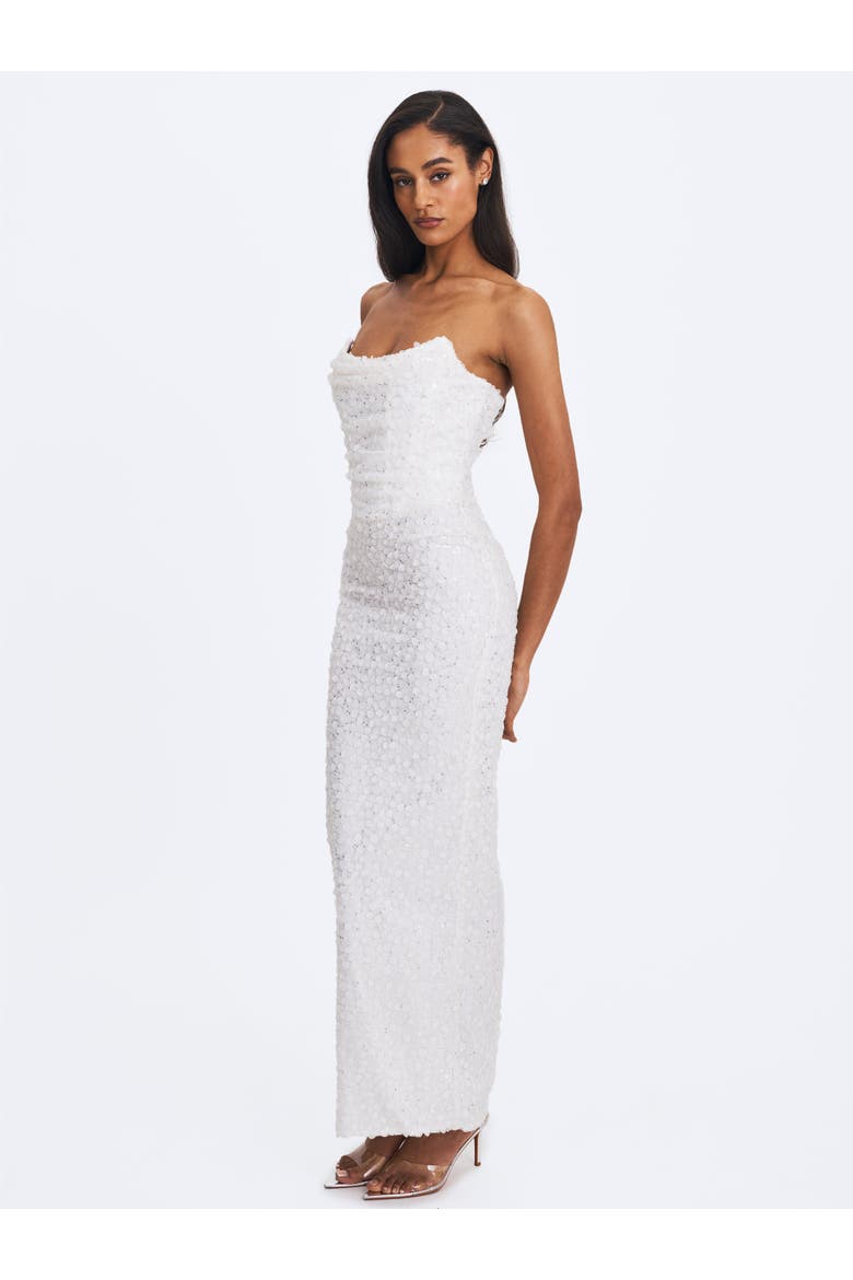 Myra Beaded Mesh Strapless Maxi Dress, Alternate, color, White