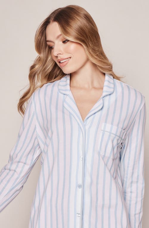 Petite Plume Stripe Long Sleeve Pima Cotton Nightshirt In White