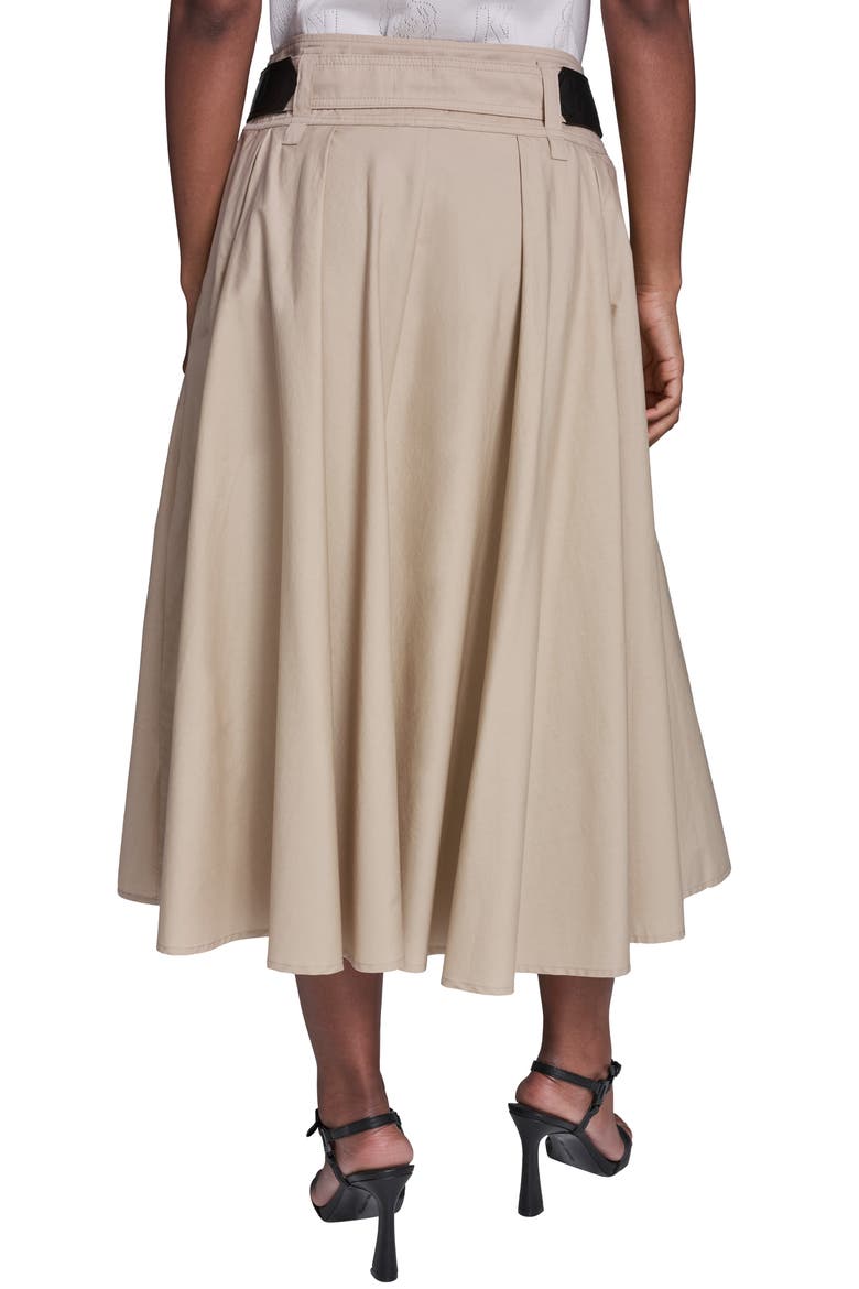 Belted Pleated Midi Cotton A-Line Skirt, Alternate, color, FRENCH BEIGE