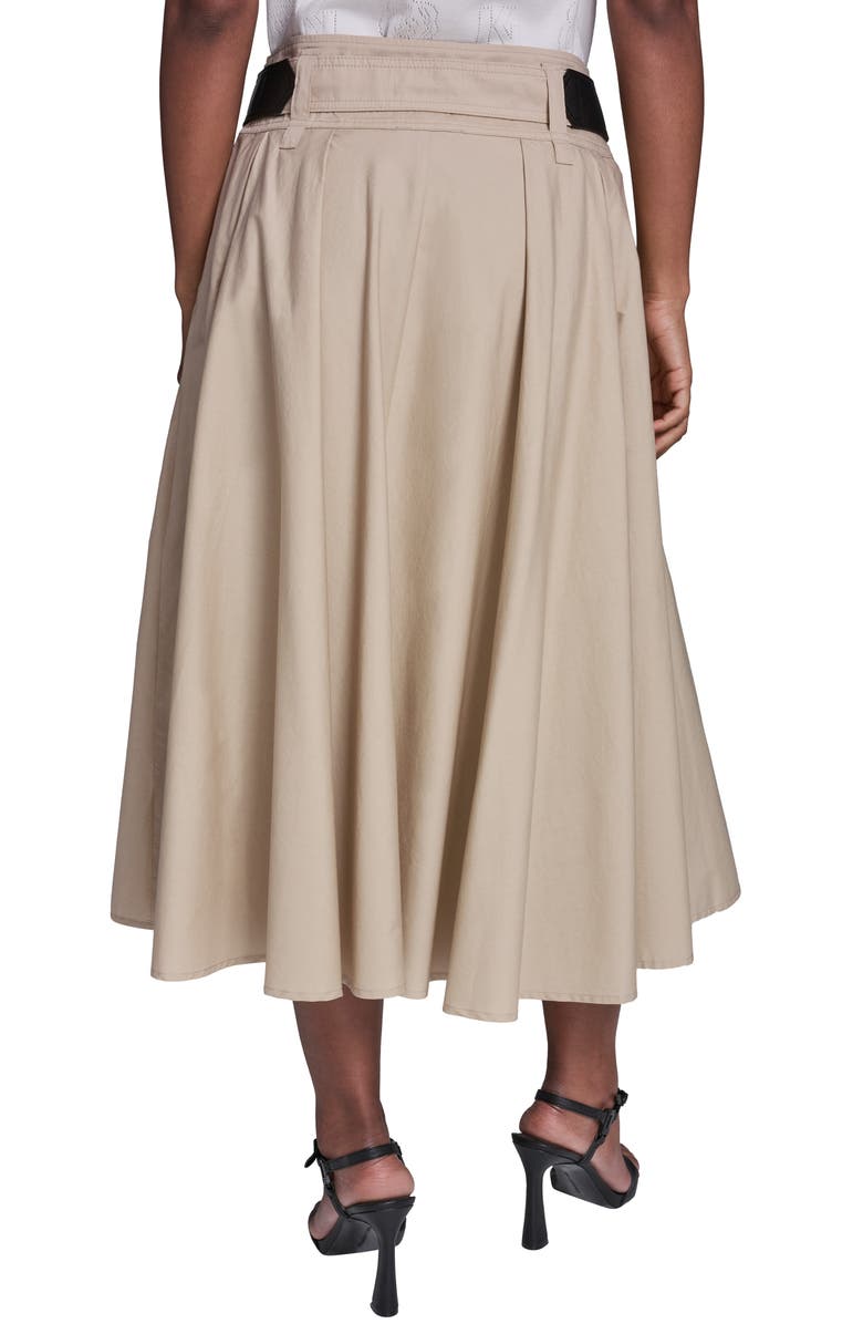 KARL LAGERFELD PARIS Belted Pleated Midi Cotton A-Line Skirt, Alternate, color, French Beige