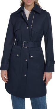 Cole Haan Signature Water Resistant Convertible Collar Belted Trench Coat with Removable Hood