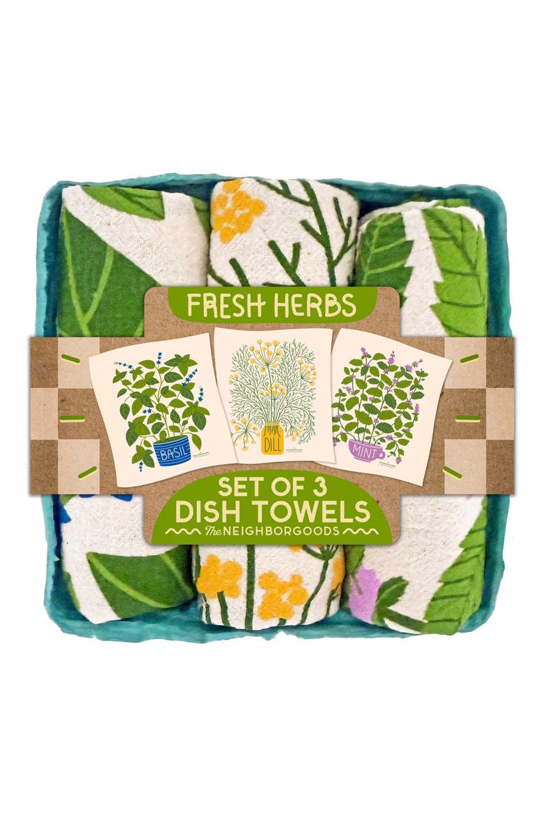 Fresh Herbs - Dish Towel Set of 3, Main, color, Green