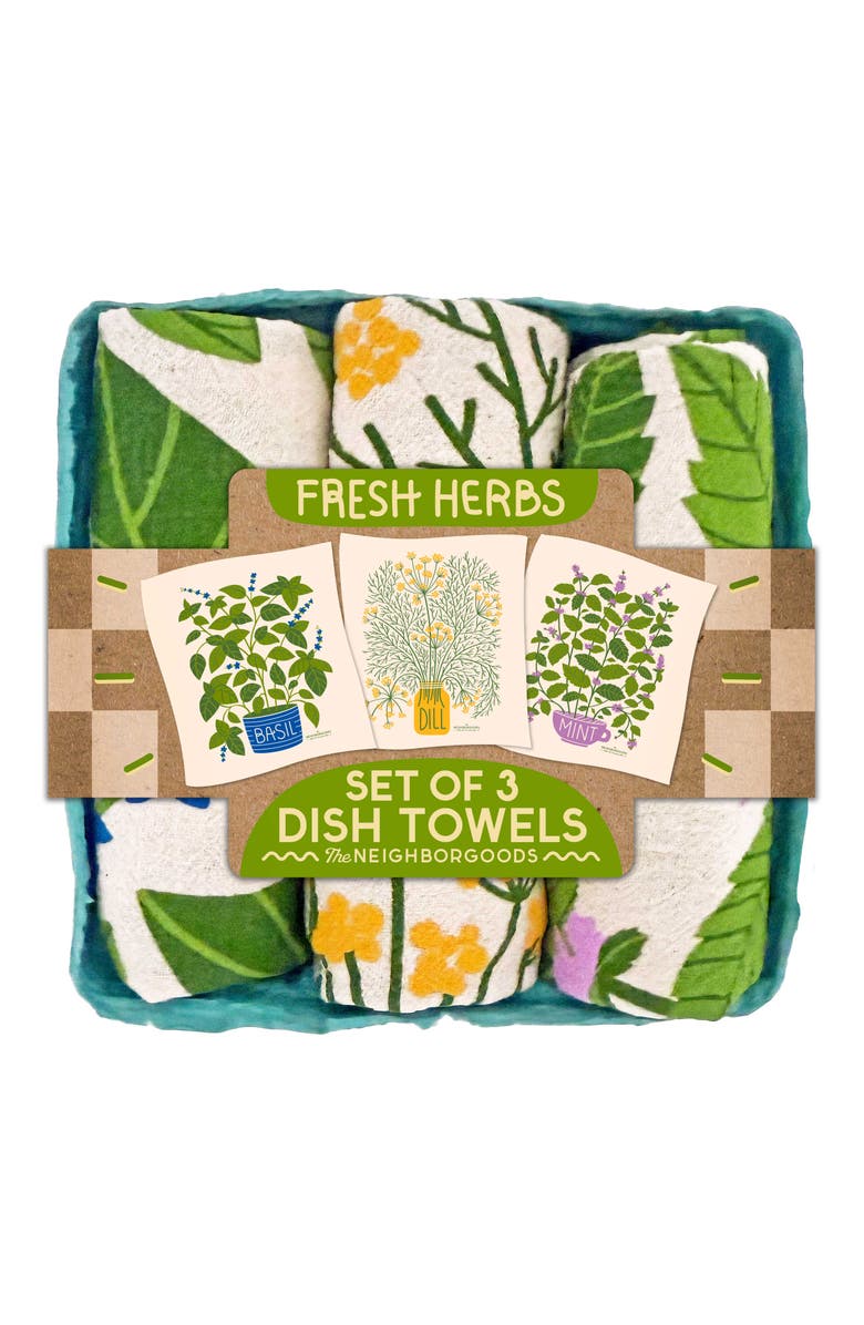 The Neighborgoods Fresh Herbs - Dish Towel Set of 3, Main, color, Green