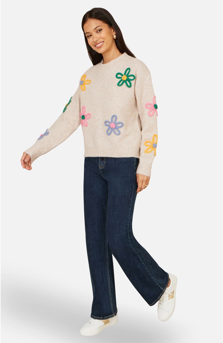 Yumi Relaxed Flower Embroidered Jumper, Alternate, color, Grey