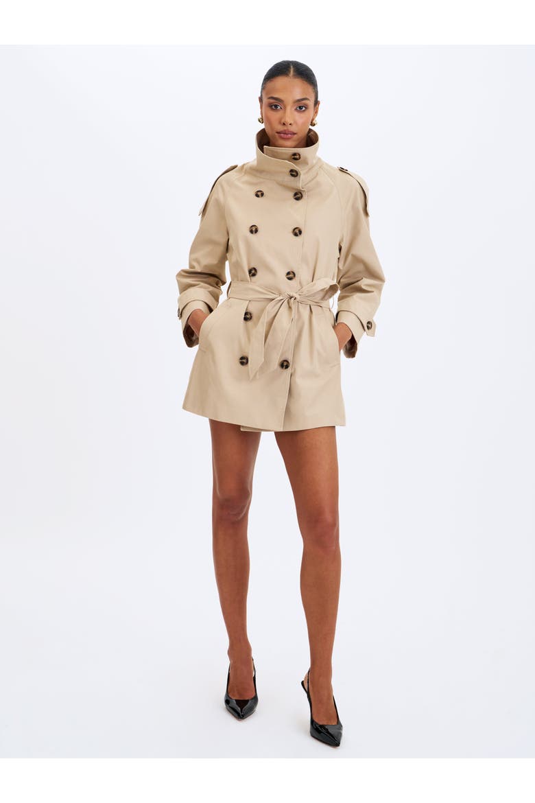 Vanetta High Collar Double-Breasted Trench Mini Coat, Alternate, color, Tan