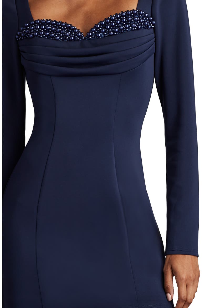 Bead Detail Long Sleeve Mini Cocktail Dress, Alternate, color, NAVY BLUE