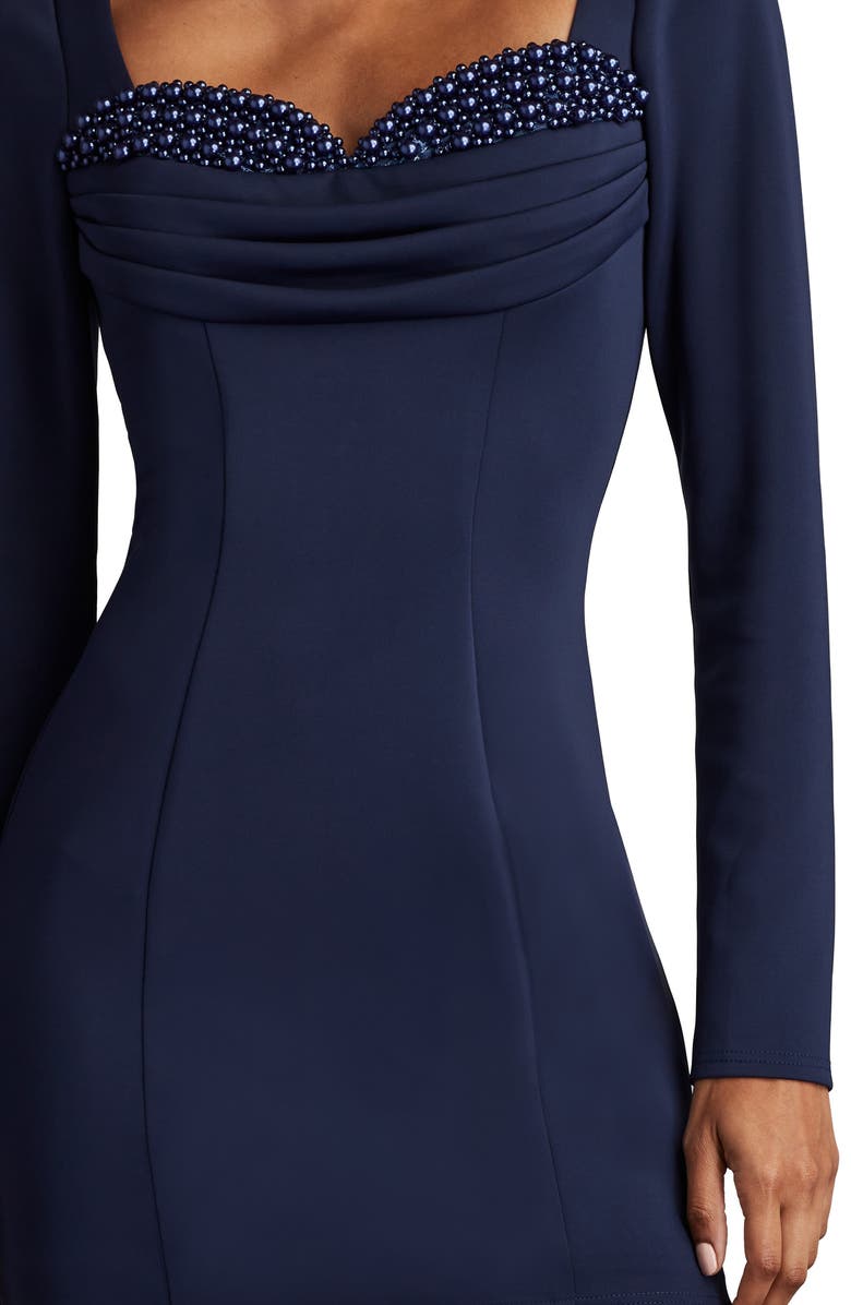 SHO by Tadashi Shoji Bead Detail Long Sleeve Mini Cocktail Dress, Alternate, color, Navy Blue