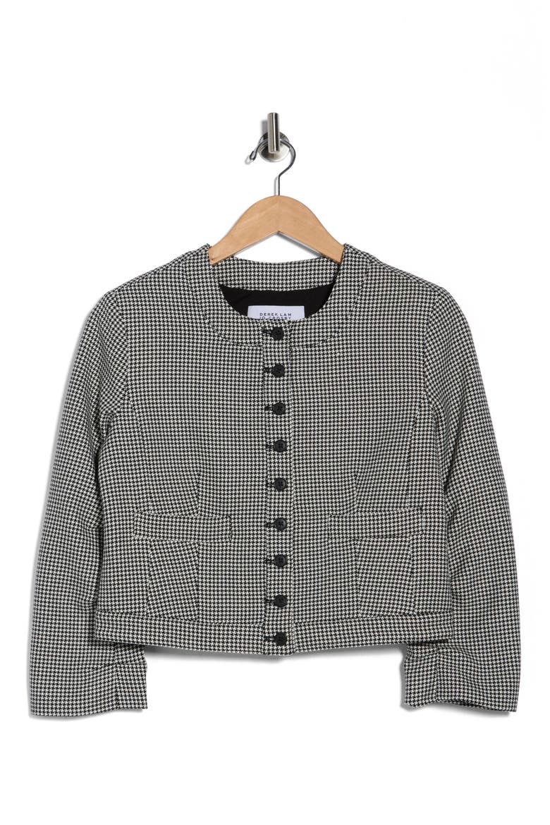 Piera Houndstooth Ruched Sleeve Jacket, Alternate, color, BLACK/ WHITE