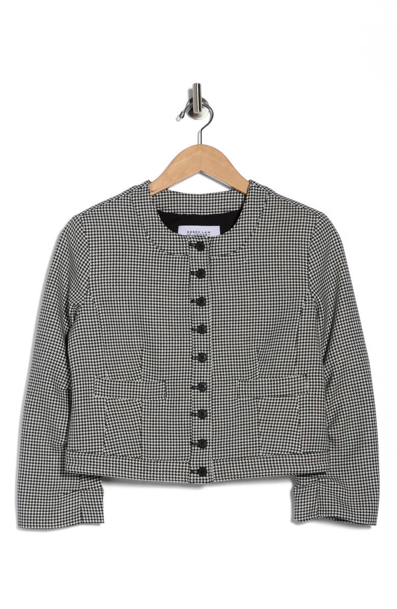 Derek Lam 10 Crosby Piera Houndstooth Ruched Sleeve Jacket, Main, color, Black/ White