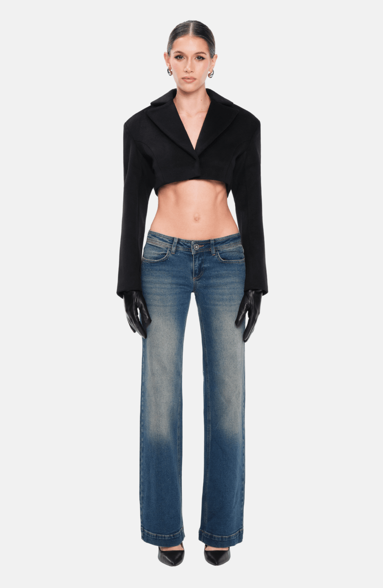 OW Collection NOVA Cropped Wool Blazer, Alternate, color, Black