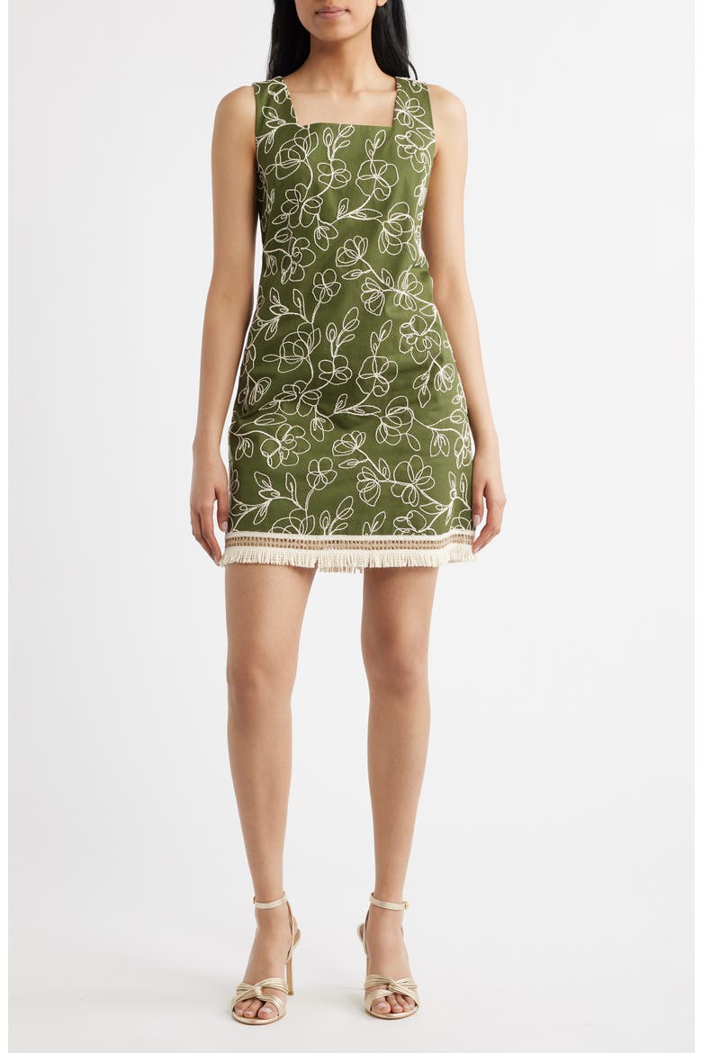 Floral Embroidered Sheath Minidress, Main, color, AGAVE