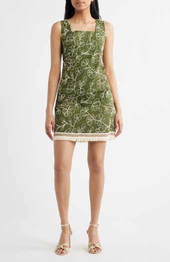 Embroidered Fray Hem Sleeveless Minidress