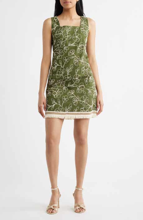 Embroidered Fray Hem Sleeveless Minidress