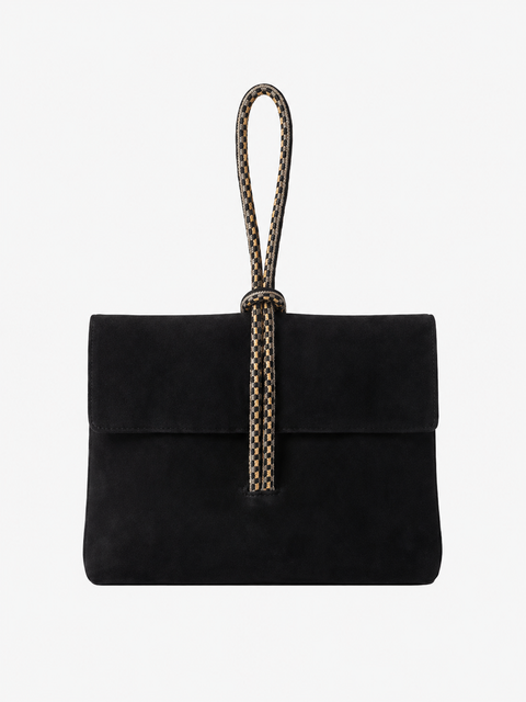 Marissa Suede Leather Top Handle Handbag with Suzani Knot Handle