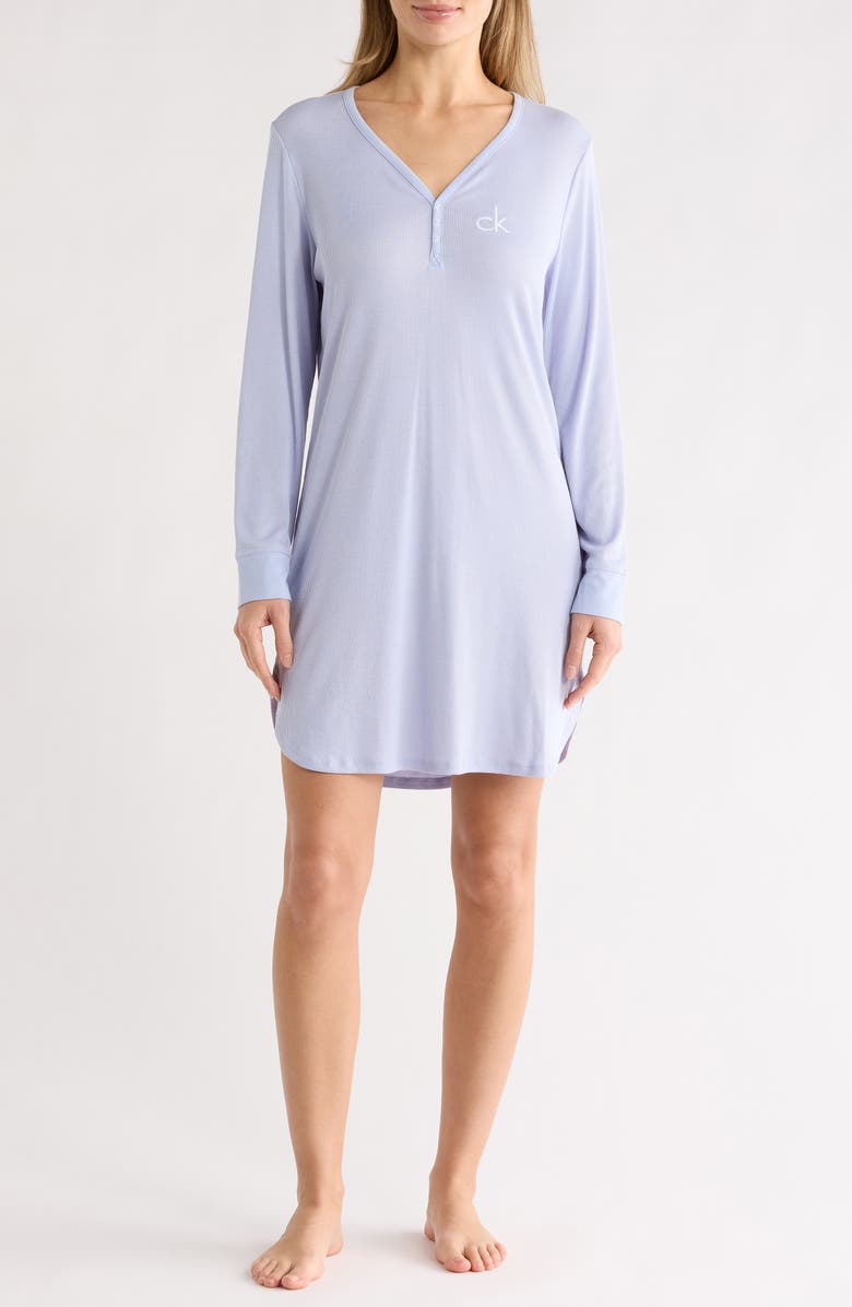 Calvin Klein Henley Sleep Dress, Main, color, Casual Blue
