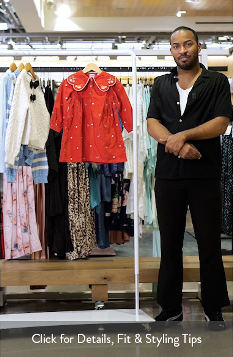 Kids' Holiday Embroidered Long Sleeve Peter Pan Collar Dress, sales video thumbnail