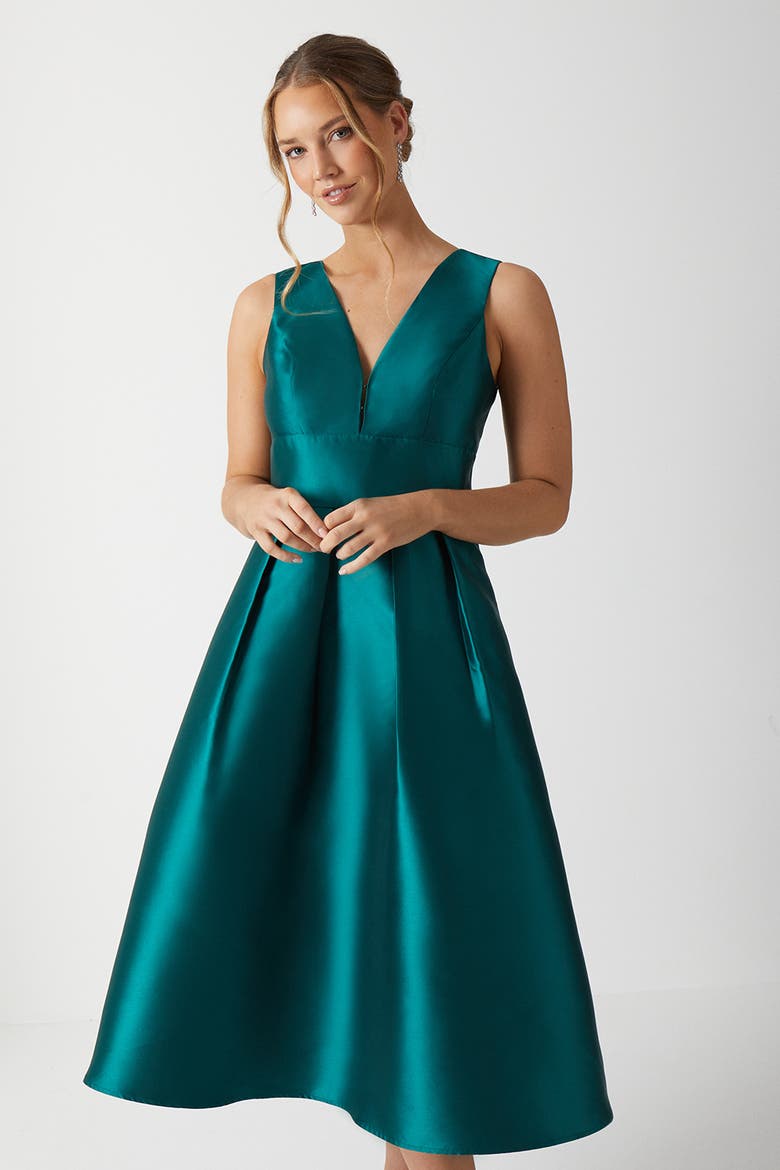 Twill Midi Bridesmaid Dress, Alternate, color, Emerald