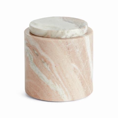 Jaqueline Round Lidded Box Short - Brown/White Marble Accent