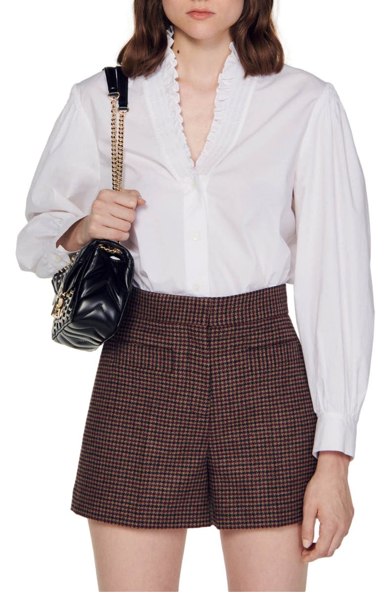 SANDRO Tomyle Check Wool Blend Shorts, Alternate, color, 