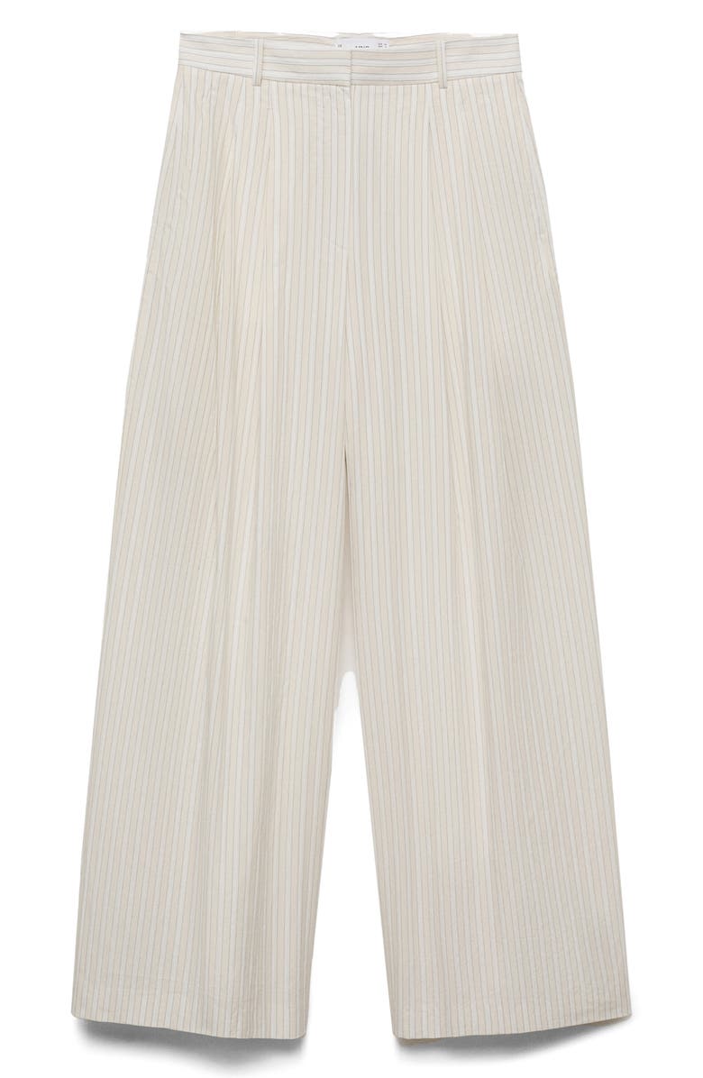 MANGO Stripe Cotton Wide Leg Pants, Alternate, color, Light/ Pastel Grey