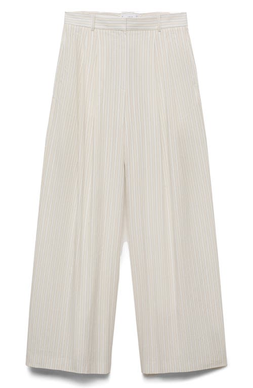 Mango Stripe Cotton Wide Leg Pants In White