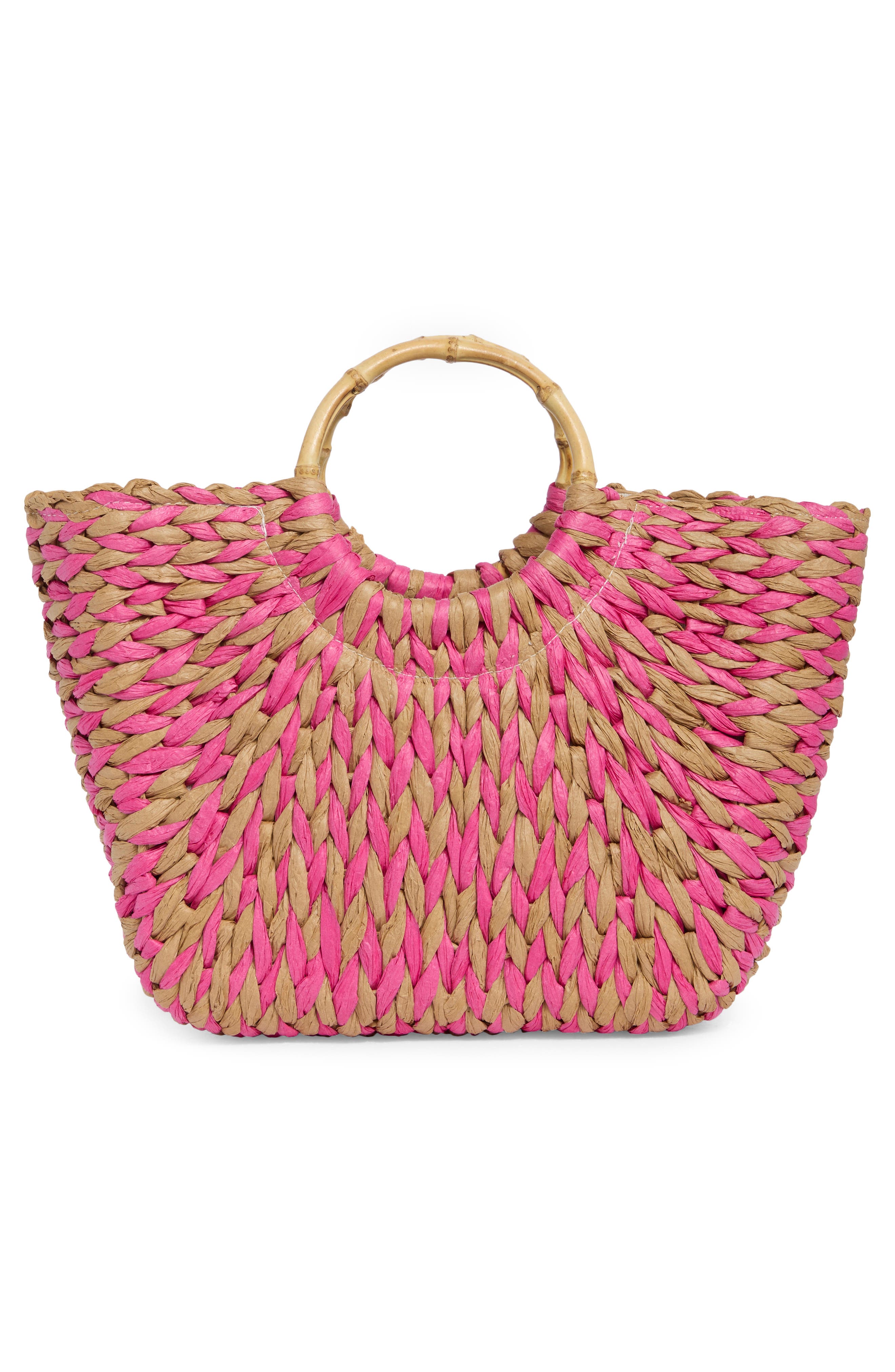 East/West Straw Tote, Alternate, color, TAUPE/ FUCHSIA