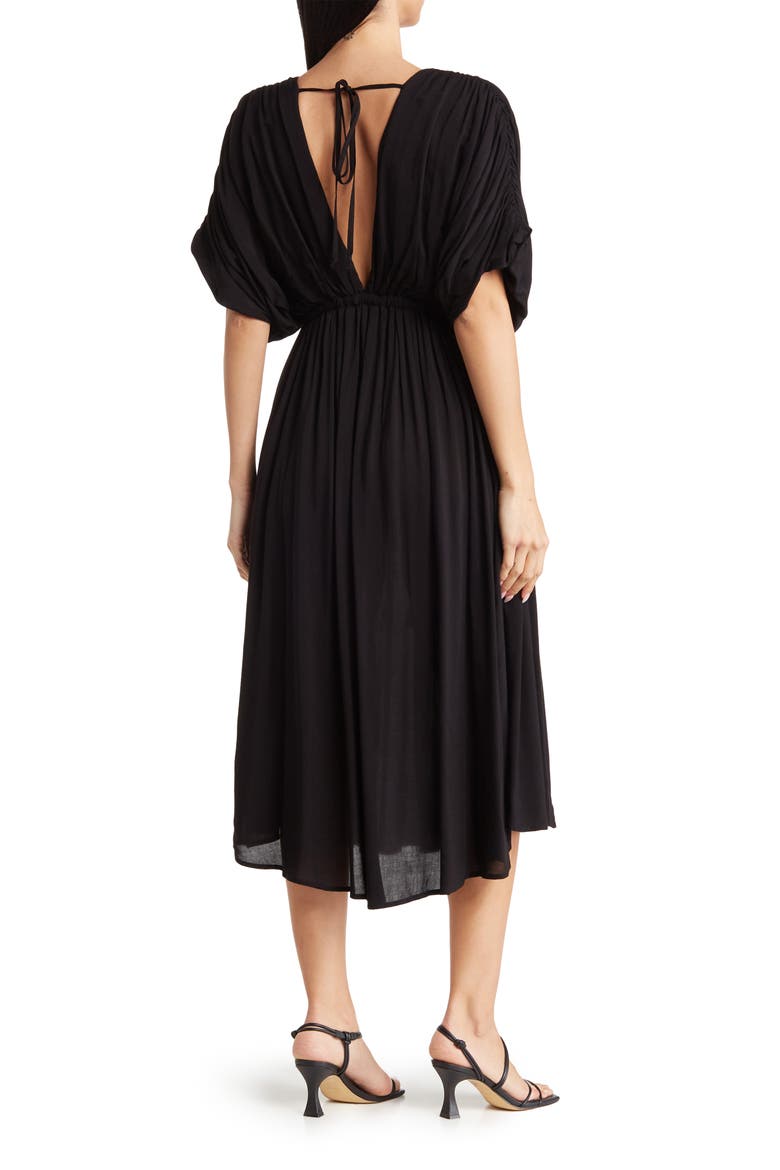 Dolman Sleeve Tie Waist Midi Dress, Alternate, color, BLACK