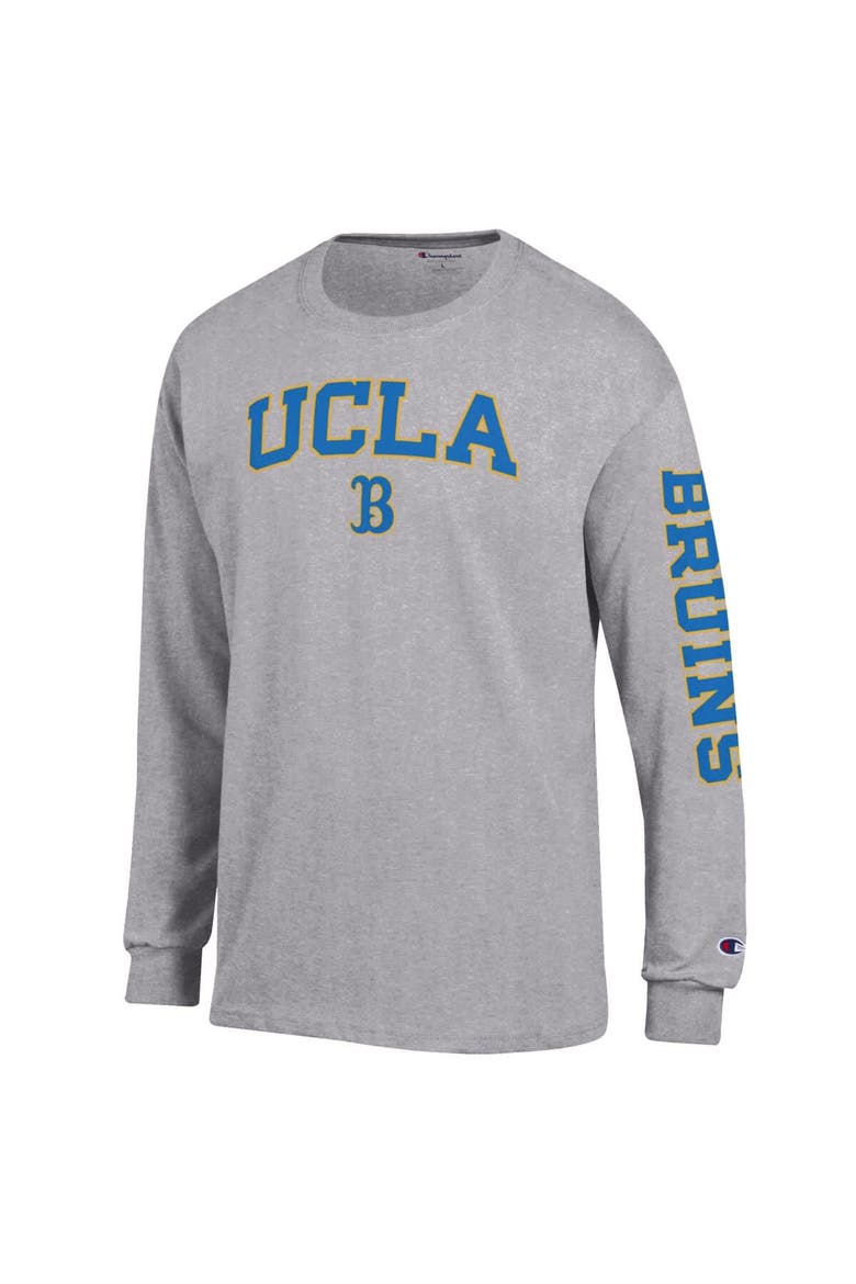 Men's Champion  Heather Gray UCLA Bruins Arch Over Logo 2-Hit Long Sleeve T-Shirt, Alternate, color, Heather Gray