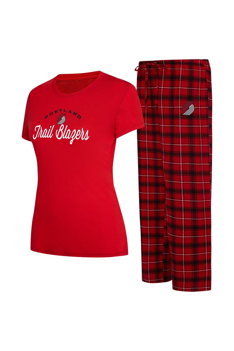 Women's College Concepts Red/Black Portland Trail Blazers Arctic T-Shirt & Flannel Pants Sleep Set, Alternate, color, Red