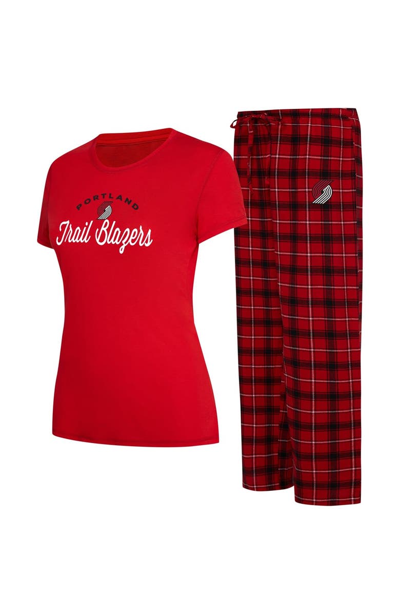 College Concepts Women's College Concepts Red/Black Portland Trail Blazers Arctic T-Shirt & Flannel Pants Sleep Set, Alternate, color, Red