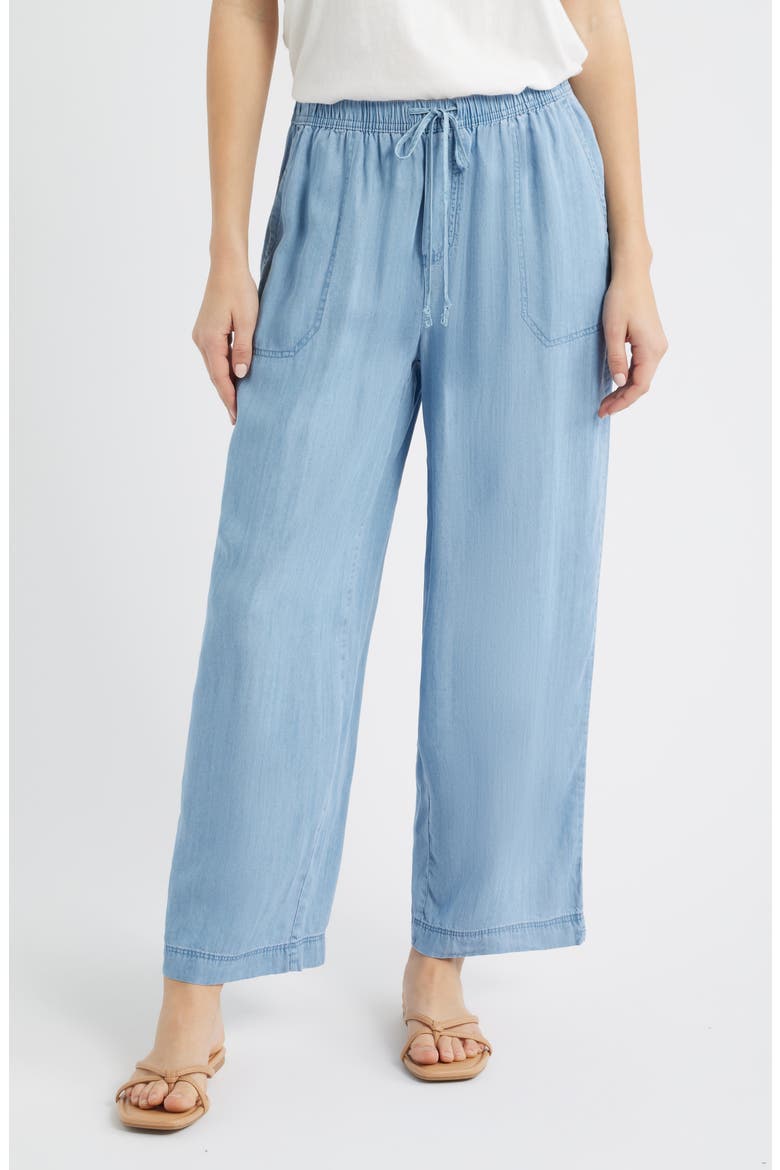 Inaya Chambray Drawstring Ankle Pants, Main, color, LIGHT WASH
