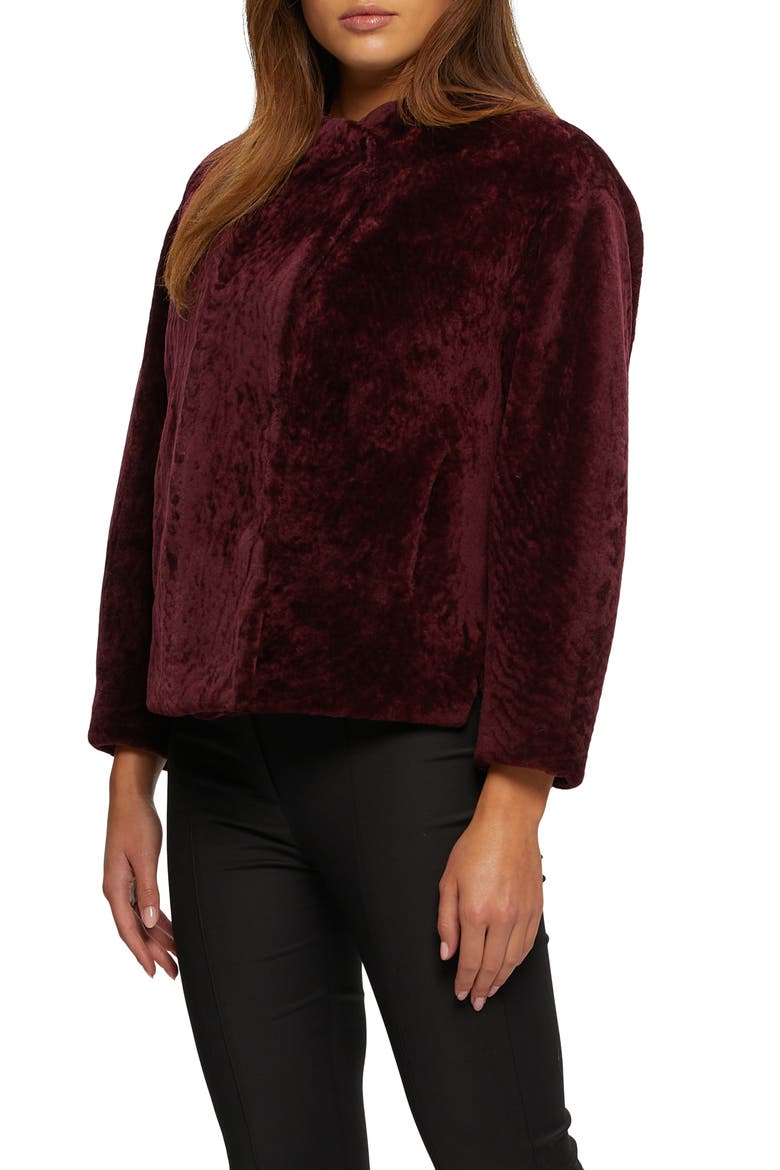 Textured Genuine Shearling Jacket, Alternate, color, MERLOT