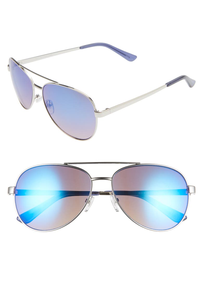 Rhett 60mm Aviator Sunglasses, Main, color, SILVER/ BLUE