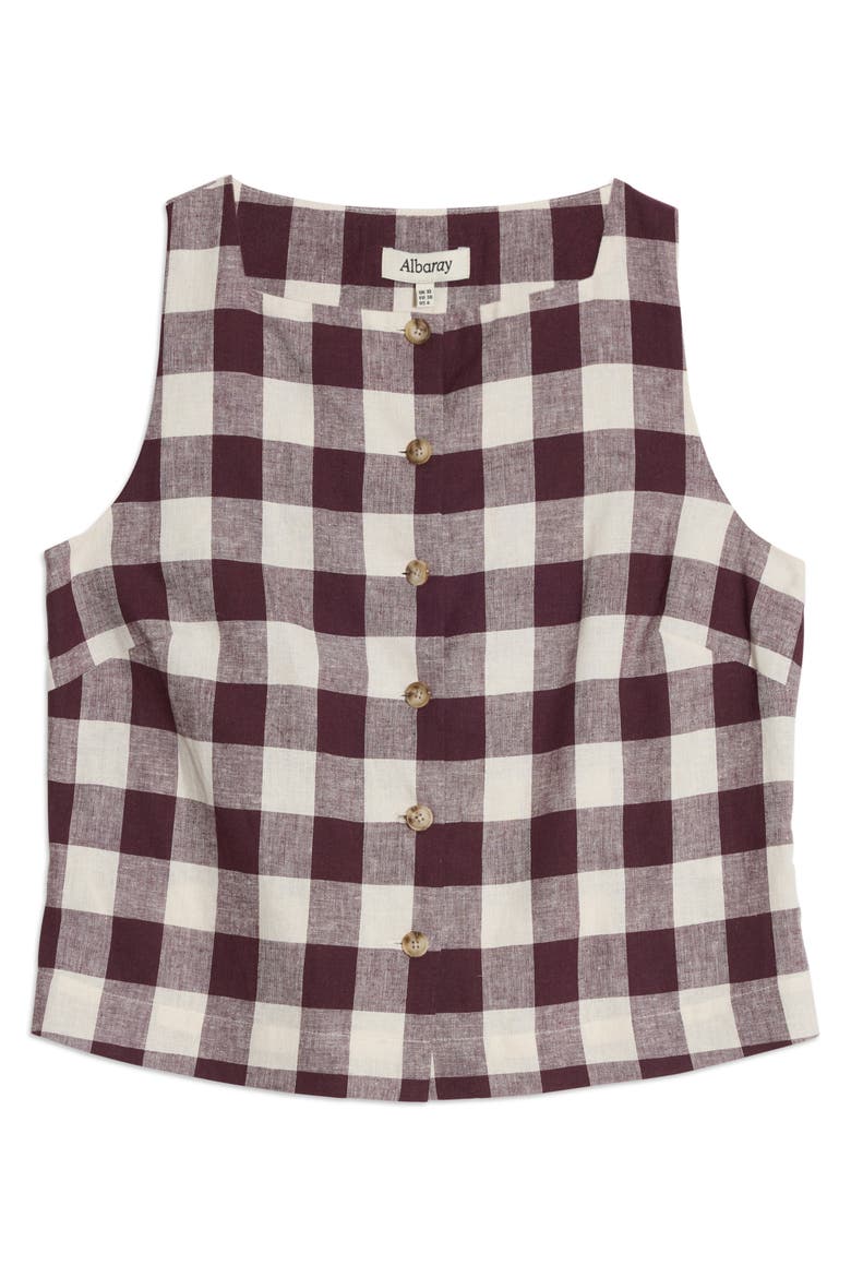 Gingham Button Top, Alternate, color, Burgundy