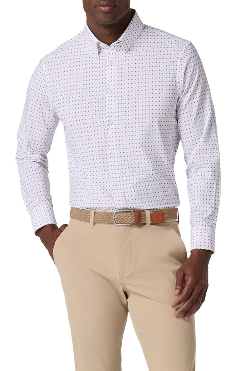 Mizzen+Main Leeward Trim Fit Print Performance Button-Up Shirt, Main, color, Eggplant Hatch Mark