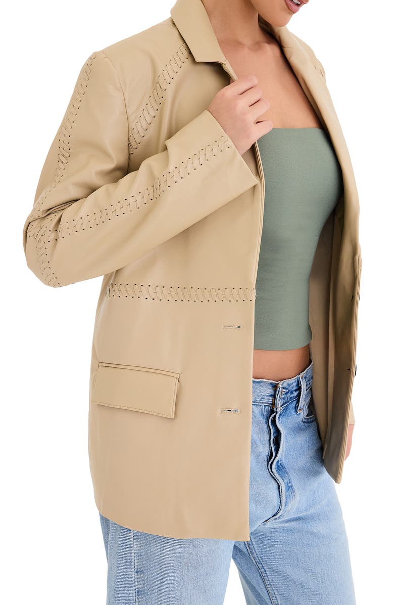 Mistress Rocks Whipstitch Faux Leather Blazer, Alternate, color, Hemp