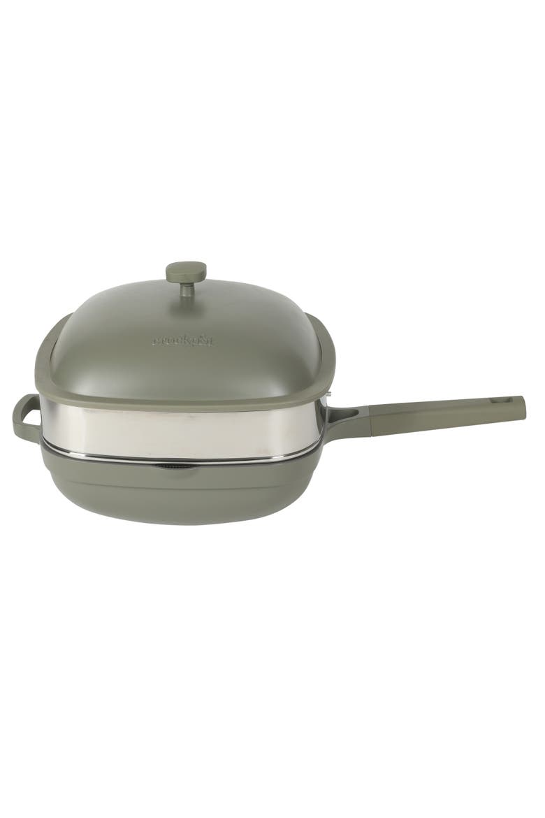 Northvale Ceramic Nonstick Cast Aluminum Sauté Pan with Steamer Basket and Lid, Main, color, Matte Sage
