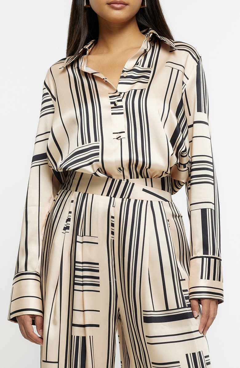 River Island Oversize Satin Button-Up Shirt, Alternate, color, 