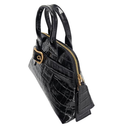 Madison Maison Moc Croc Leather Mini Tote Bag In Black