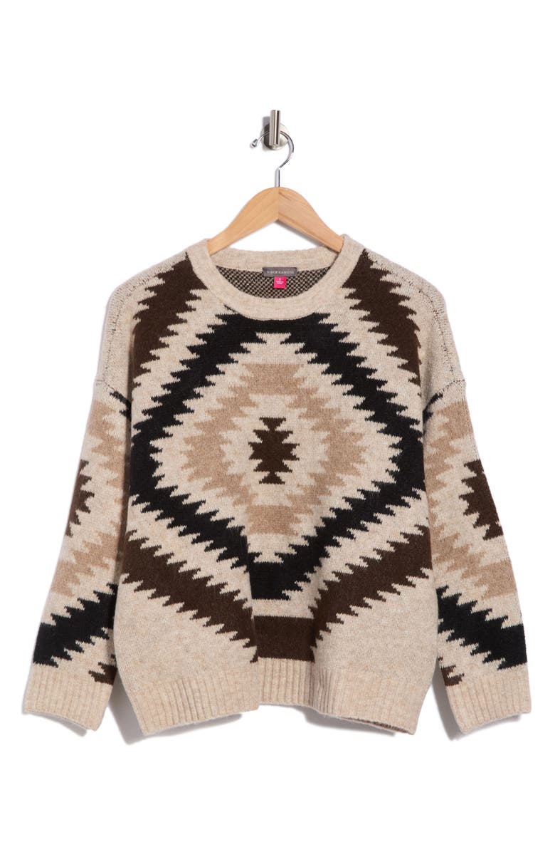 Vince Camuto Geo Pattern Drop Shoulder Sweater, Alternate, color, Oatmeal