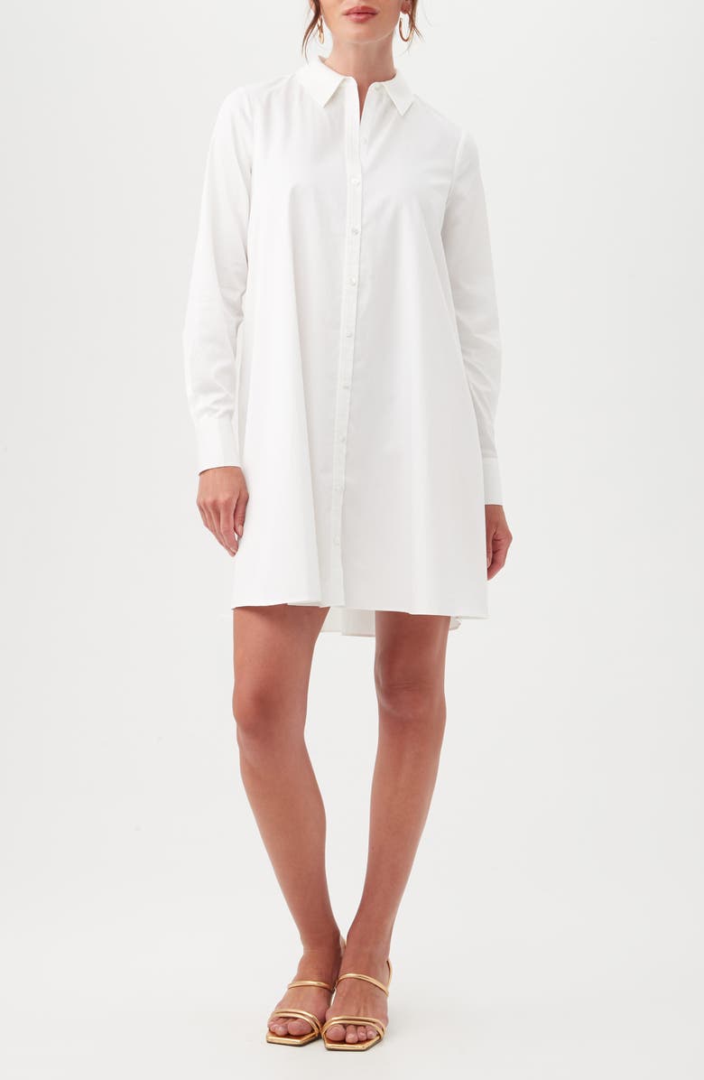Trina Turk Tulla Oversize Long Sleeve Organic Cotton Shirtdress, Main, color, White