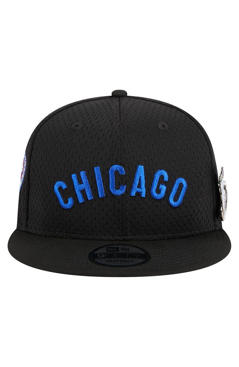 New Era Men's New Era Black Chicago Cubs Post Up Pin 9FIFTY Snapback Hat, Alternate, color,