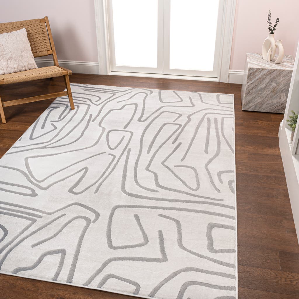 Jonathan Y Alcina Modern Scandinavian Graphic Lines High-low Area Rug In White/light Gray