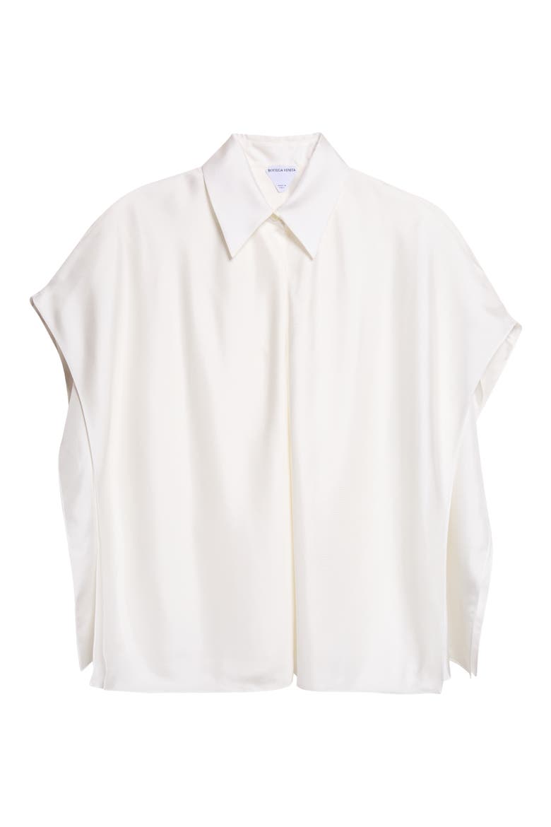 Layered Short Sleeve Silk Twill Button-Up Shirt, Alternate, color, 9000 WHITE
