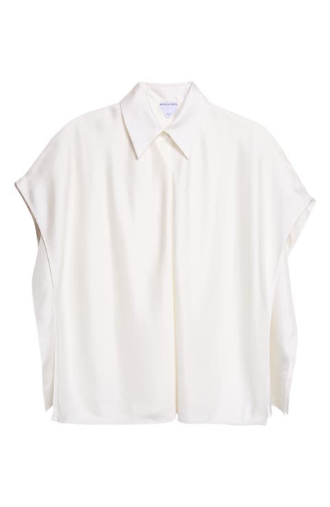 Layered Short Sleeve Silk Twill Button-Up Shirt