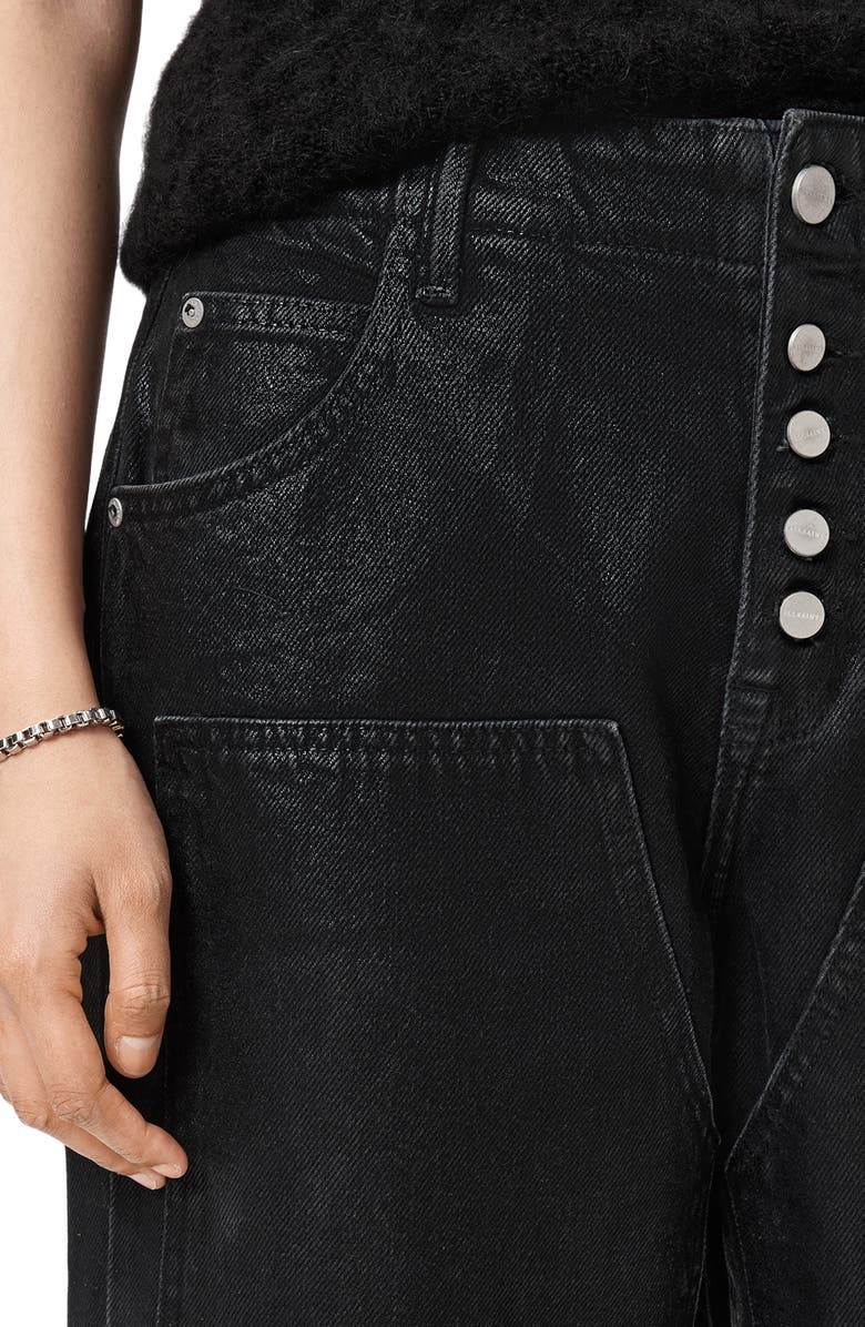 AllSaints Tay Wide Leg Carpenter Jeans, Alternate, color, Coated Black