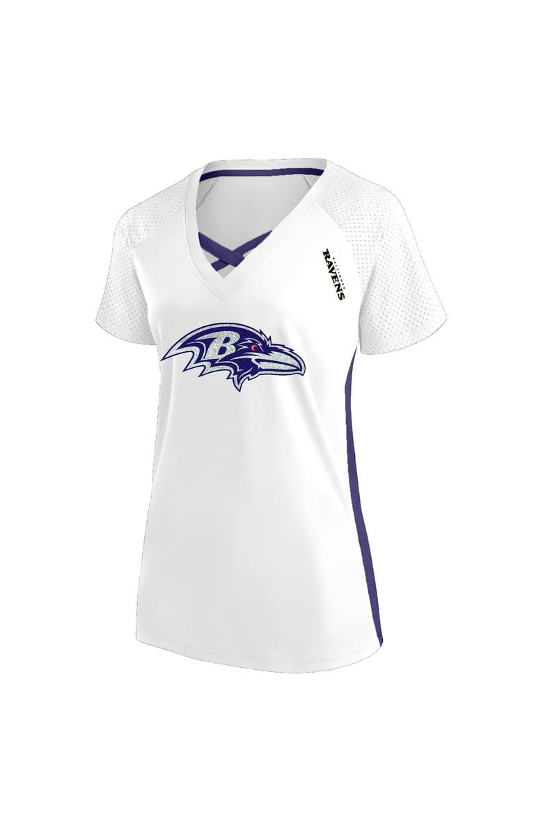 FANATICS Women's Fanatics  White Baltimore Ravens Plus Size Glitter Lace-Up V- Neck T-Shirt, Alternate, color, 