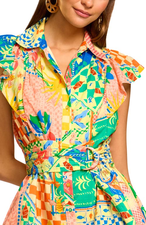 Ramy Brook Marceline Belted Cotton Poplin Mini Shirtdress In Garden Print