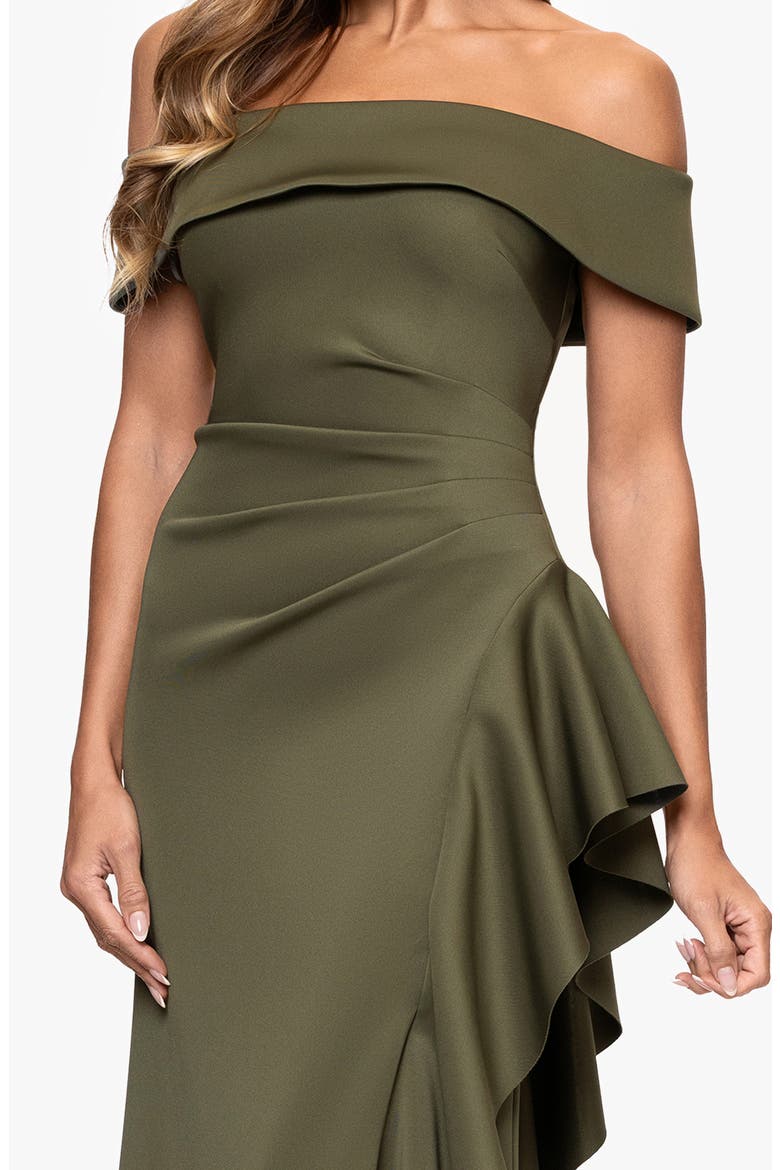 Ruffle Off the Shoulder Scuba Knit Gown, Alternate, color, OLIVE